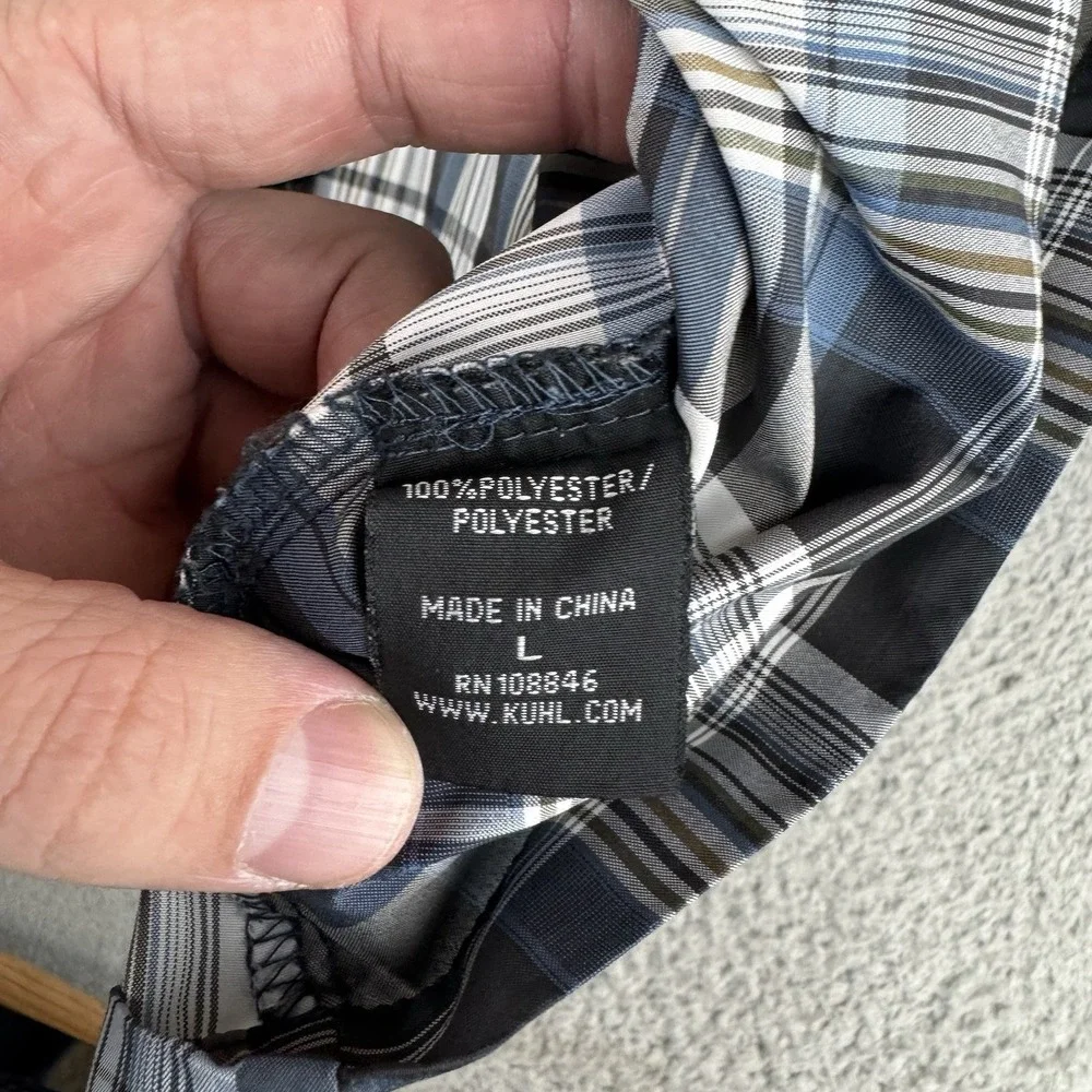 KUHL Men's Large Blue Plaid Short Sleeve Button Up Shirt Outdoor‎ Pockets